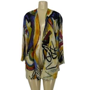 Tao House L/XL Women Open Front Abstract Fine Wool Primary Pioneer Jacket 1-32